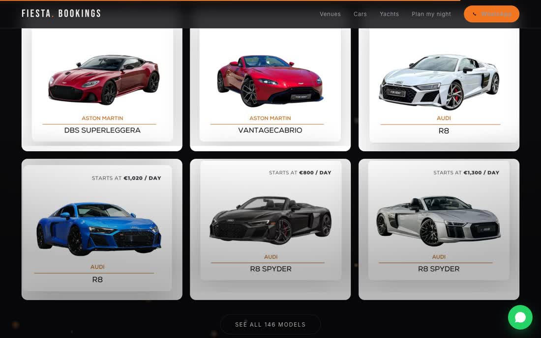 Luxury car fleet, 146 models with real catalogue prices